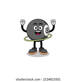 Character Illustration of billiard ball playing hula hoop , character design