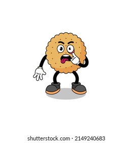 Character Illustration of biscuit round with tongue sticking out , character design