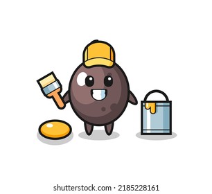 Character Illustration of black olive as a painter , cute style design for t shirt, sticker, logo element