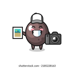 Character Illustration of black olive as a photographer , cute style design for t shirt, sticker, logo element