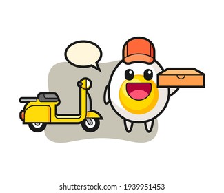 Character illustration of boiled egg as a pizza deliveryman