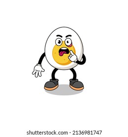 Character Illustration of boiled egg with tongue sticking out , character design