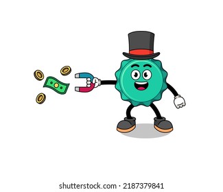 Character Illustration of bottle cap catching money with a magnet , character design