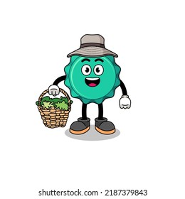 Character Illustration of bottle cap as a herbalist , character design