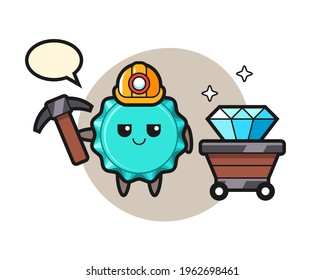 Character Illustration of bottle cap as a miner, cute style design for t shirt, sticker, logo element