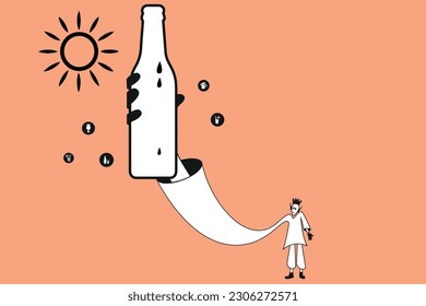 Character illustration - bottle in hand summer drink social media activity 