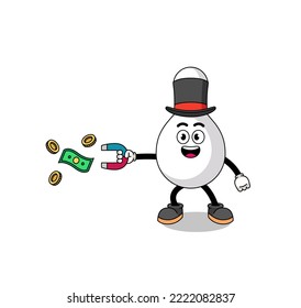 Character Illustration of bowling pin catching money with a magnet , character design