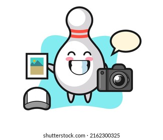 Character Illustration of bowling pin as a photographer , cute style design for t shirt, sticker, logo element