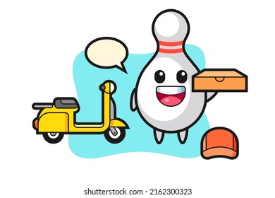 Character Illustration of bowling pin as a pizza deliveryman , cute style design for t shirt, sticker, logo element