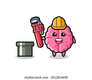 Character Illustration of brain as a plumber , cute style design for t shirt, sticker, logo element