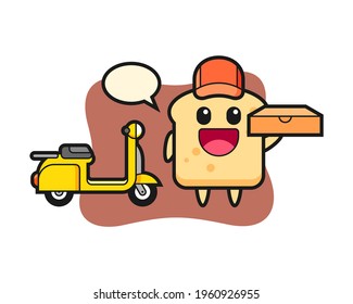 Ilustración de carácter del pan como repartidor de pizza, diseño de estilo lindo para camisetas, pegatinas, elemento logotipo