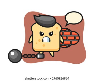 Character illustration of bread as a prisoner, cute style design for t shirt, sticker, logo element