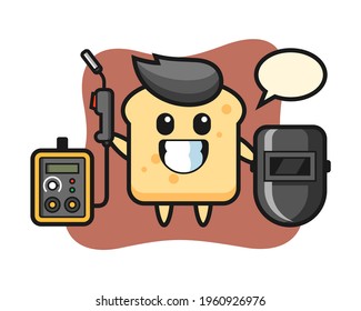 Character illustration of bread as a welder, cute style design for t shirt, sticker, logo element