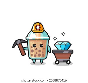 Character Illustration of bubble tea as a miner , cute style design for t shirt, sticker, logo element