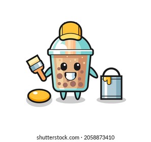 Character Illustration of bubble tea as a painter , cute style design for t shirt, sticker, logo element