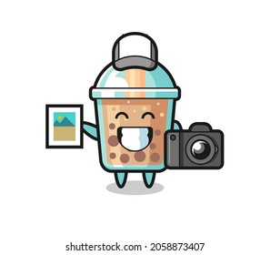 Character Illustration of bubble tea as a photographer , cute style design for t shirt, sticker, logo element
