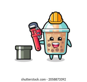 Character Illustration of bubble tea as a plumber , cute style design for t shirt, sticker, logo element