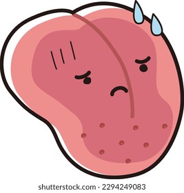 Character illustration of a burnt red tongue