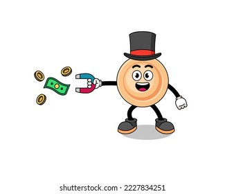 Character Illustration of button catching money with a magnet , character design