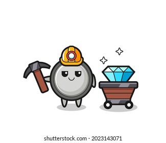 Ilustración de caracteres de la celda de botón como minero , diseño de estilo lindo para camiseta, pegatina, elemento de logotipo