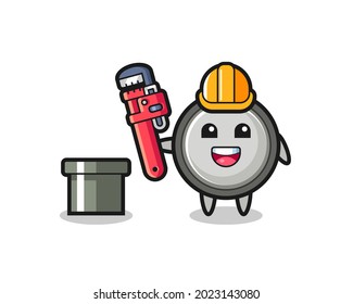 Character Illustration of button cell as a plumber , cute style design for t shirt, sticker, logo element