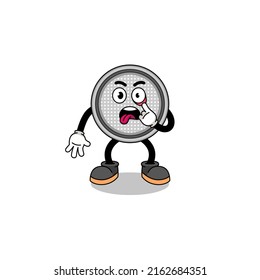 Character Illustration of button cell with tongue sticking out , character design