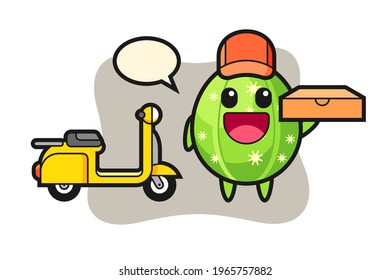 Character illustration of cactus as a pizza deliveryman, cute style design for t shirt, sticker, logo element