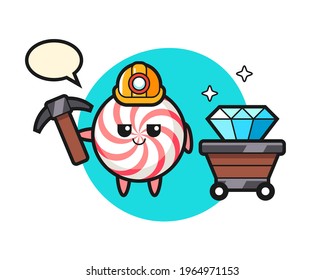 Character illustration of candy as a miner, cute style design for t shirt, sticker, logo element