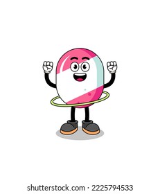 Character Illustration of candy playing hula hoop , character design