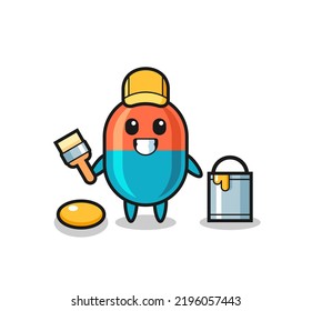 Character Illustration of capsule as a painter , cute style design for t shirt, sticker, logo element