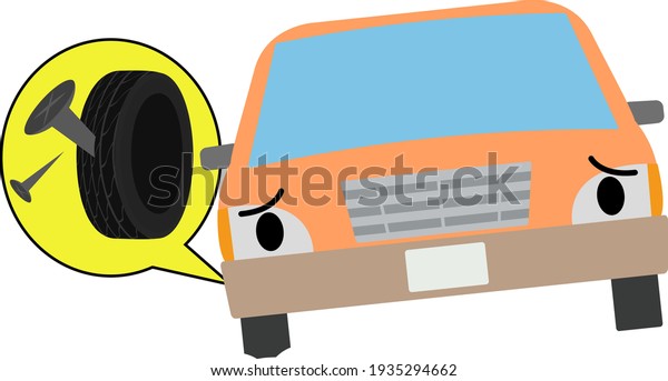 Character\
illustration of a car punctured with a\
nail
