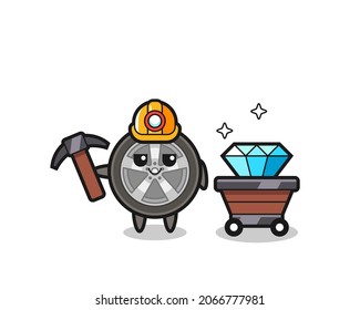 Character Illustration of car wheel as a miner , cute style design for t shirt, sticker, logo element