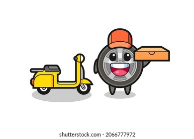 Character Illustration of car wheel as a pizza deliveryman , cute style design for t shirt, sticker, logo element