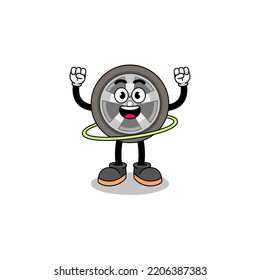 Character Illustration Of Car Wheel Playing Hula Hoop , Character Design