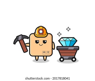 Character Illustration of cardboard box as a miner , cute style design for t shirt, sticker, logo element
