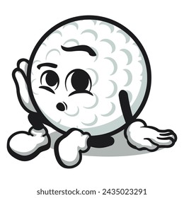 Charakterdarstellung einer Cartoon-Golfball-Ikone murrend und nachdenklich