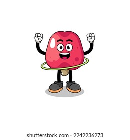 Character Illustration of cashew playing hula hoop , character design