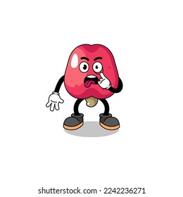 Character Illustration of cashew with tongue sticking out , character design