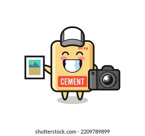 Character Illustration of cement sack as a photographer , cute design