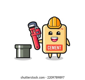 Character Illustration of cement sack as a plumber , cute design