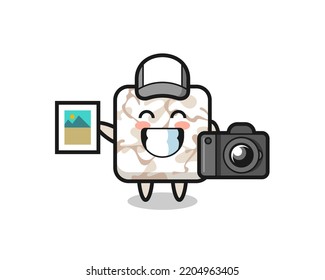Character Illustration of ceramic tile as a photographer , cute design