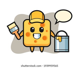 Ilustración de carácter del queso como pintor