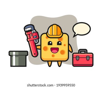 Character illustration of cheese as a plumber