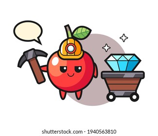 Character illustration of cherry as a miner