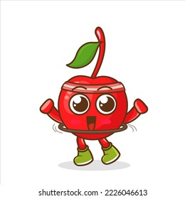 Character Illustration of cherry playing hula hoop , character design. Mascot Character vector.