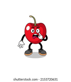 Character Illustration of cherry with tongue sticking out , character design