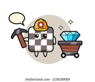 Character Illustration of chess board as a miner , cute style design for t shirt, sticker, logo element