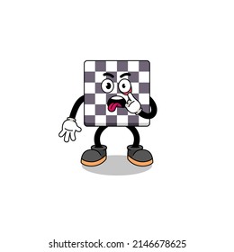 Character Illustration of chessboard with tongue sticking out , character design