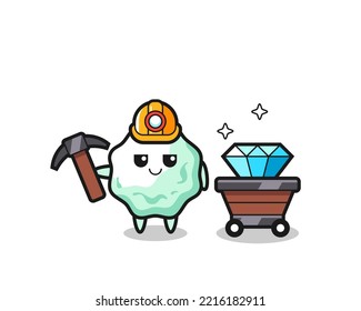 Character Illustration of chewing gum as a miner , cute design