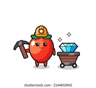 Character Illustration of chili pepper as a miner , cute design